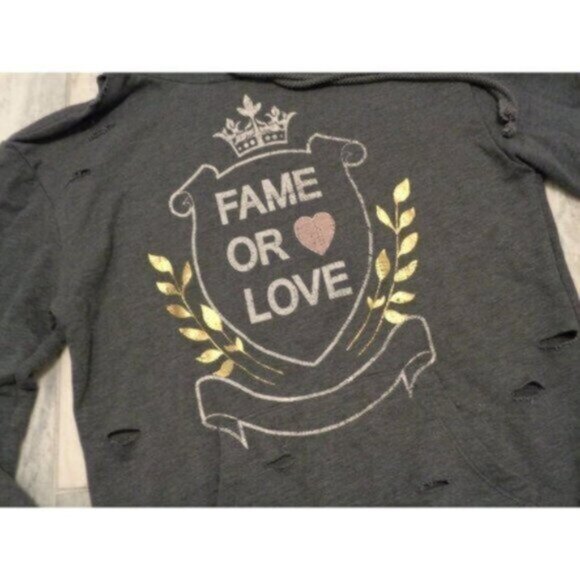 XXI women's small gray distressed "Fame or Love" sweatshirt hoodie - Picture 5 of 5